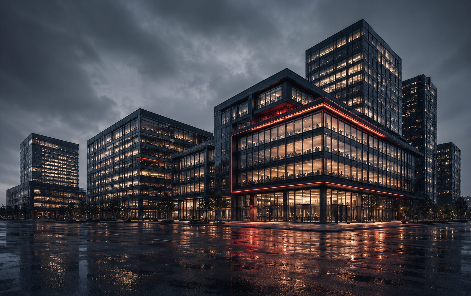Kantoorgebouw in de avond